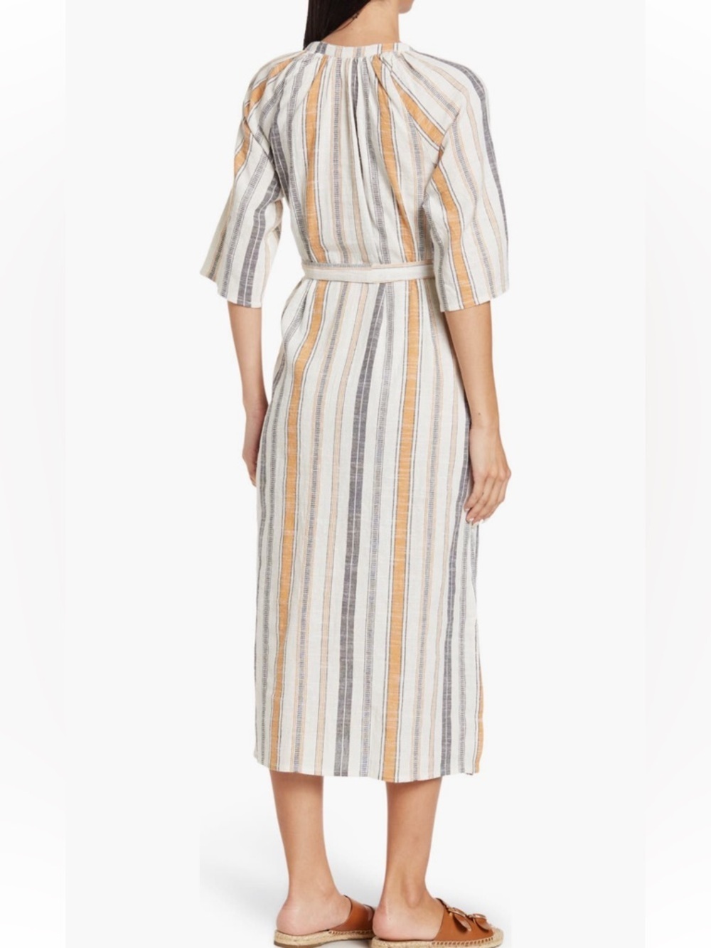 Maisie Resort Midi Dress Medium Stripe Cotton Pockets Belted Side Slit - Picture 11 of 11